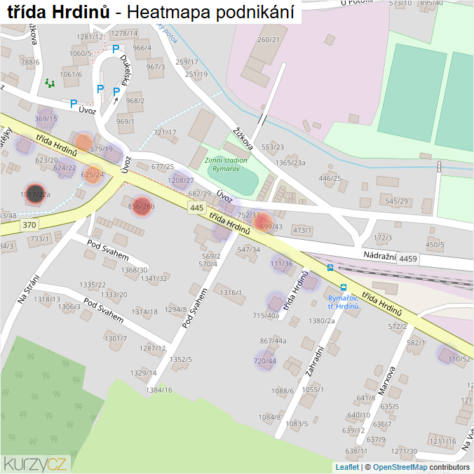 Mapa třída Hrdinů - Firmy v ulici.
