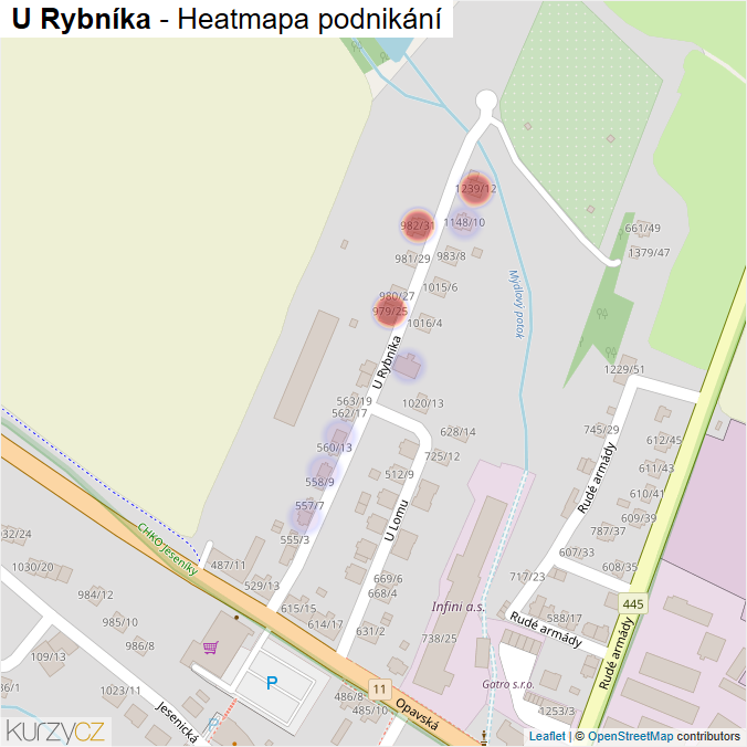Mapa U Rybníka - Firmy v ulici.