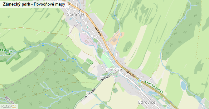 Zámecký park - záplavové mapy stoleté vody