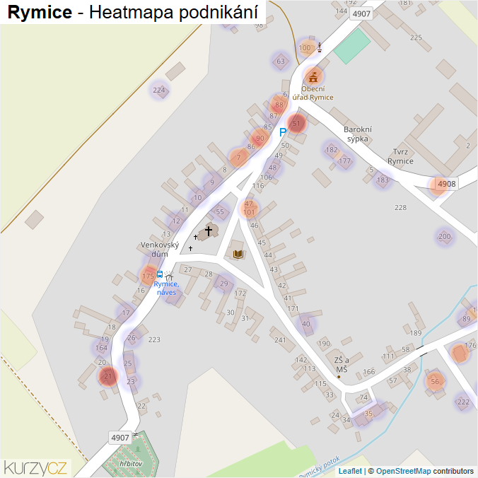 Mapa Rymice - Firmy v části obce.