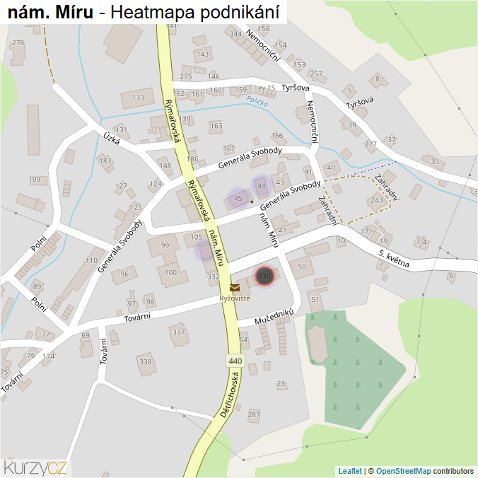 Mapa nám. Míru - Firmy v ulici.