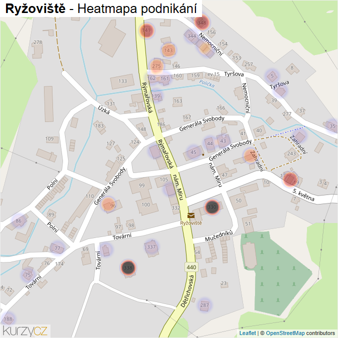 Mapa Ryžoviště - Firmy v části obce.