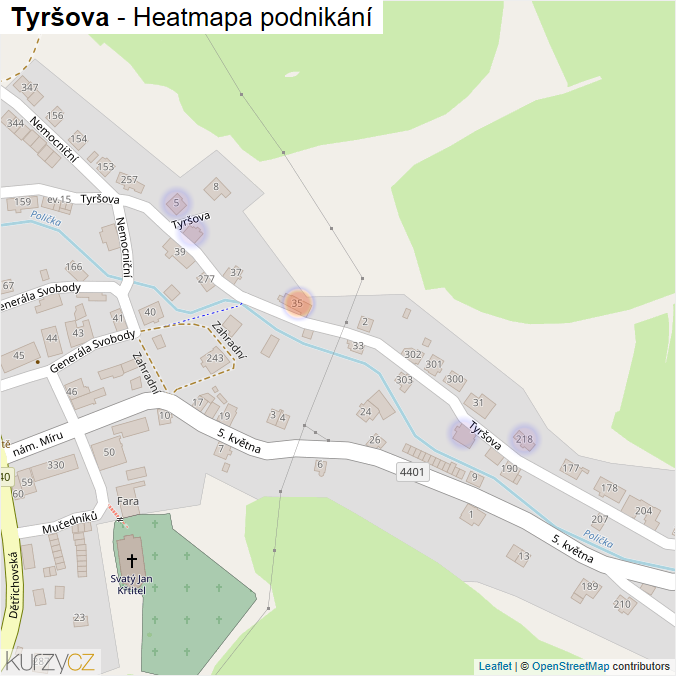Mapa Tyršova - Firmy v ulici.