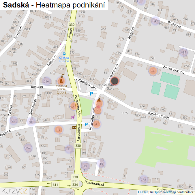 Mapa Sadská - Firmy v obci.