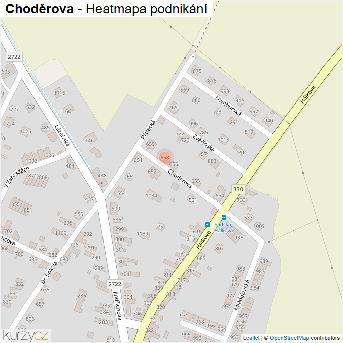 Mapa Choděrova - Firmy v ulici.