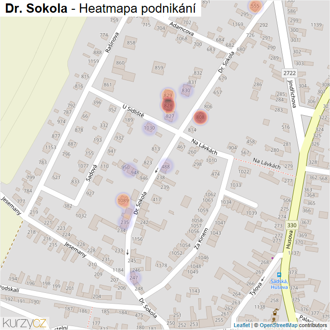 Mapa Dr. Sokola - Firmy v ulici.