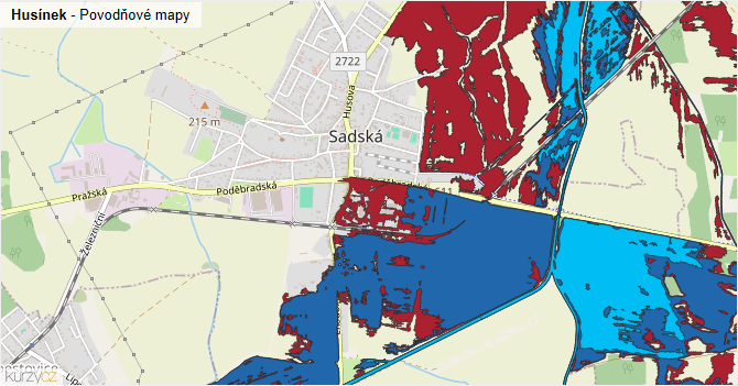 Husínek - záplavové mapy stoleté vody