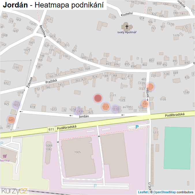 Mapa Jordán - Firmy v ulici.
