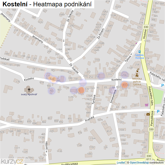 Mapa Kostelní - Firmy v ulici.