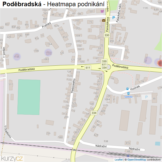 Mapa Poděbradská - Firmy v ulici.