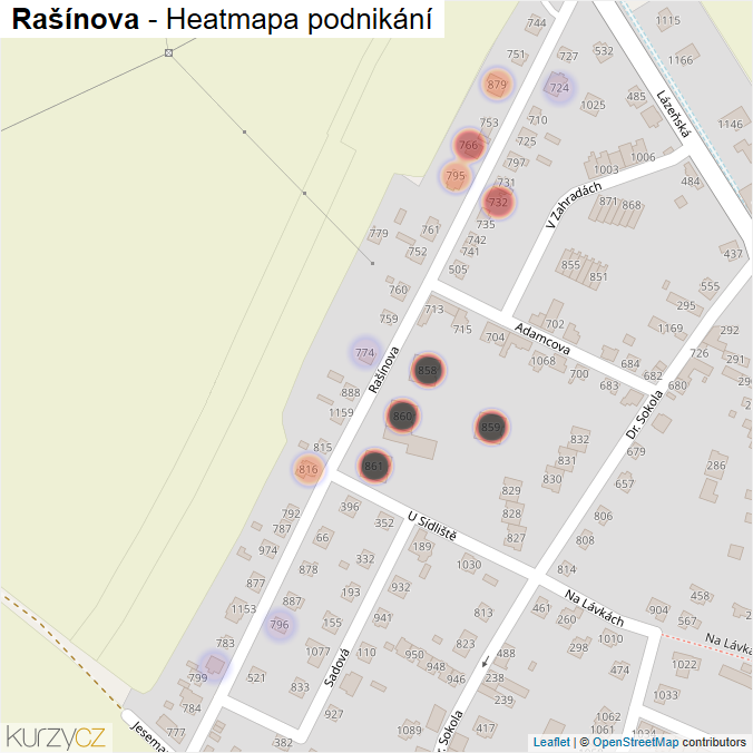 Mapa Rašínova - Firmy v ulici.