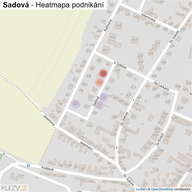 Mapa Sadová - Firmy v ulici.
