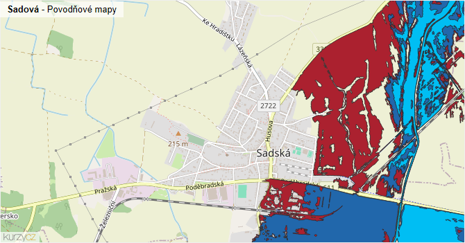 Sadová - záplavové mapy stoleté vody