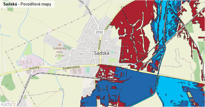Sadská - záplavové mapy stoleté vody