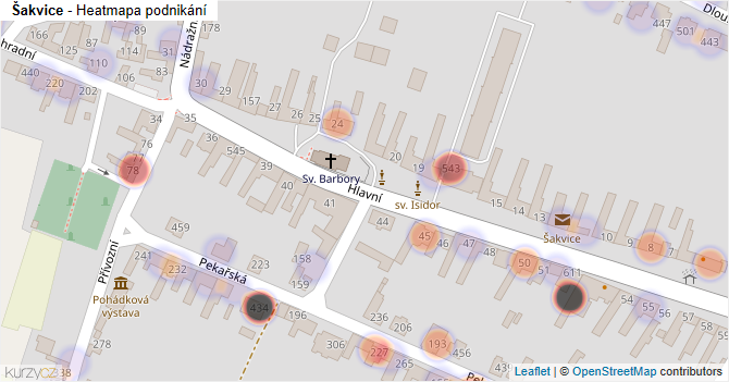 Šakvice - mapa podnikání