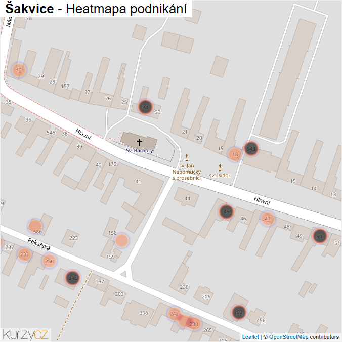 Mapa Šakvice - Firmy v obci.