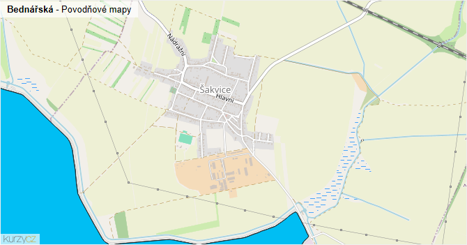 Bednářská - záplavové mapy stoleté vody