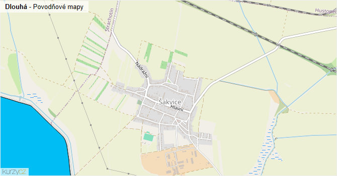 Dlouhá - záplavové mapy stoleté vody