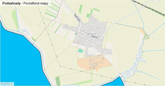 Podzahrady - záplavové mapy stoleté vody