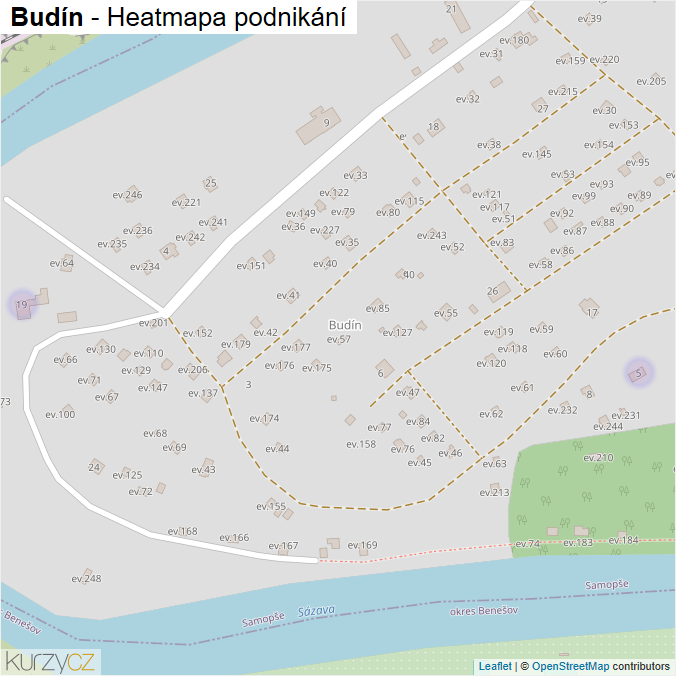 Mapa Budín - Firmy v části obce.
