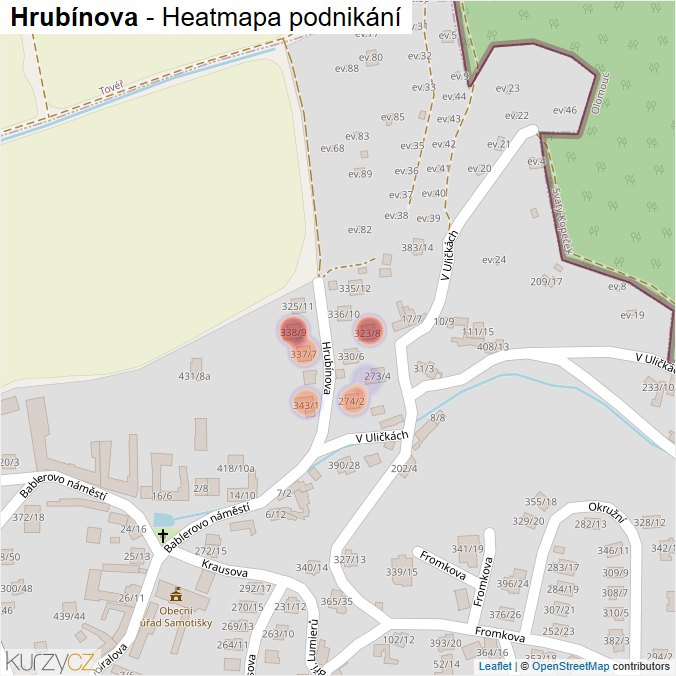 Mapa Hrubínova - Firmy v ulici.