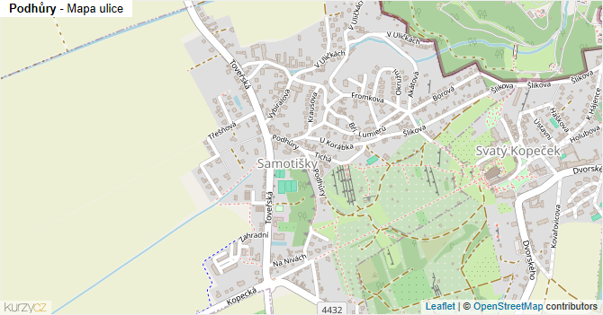 Podhůry - mapa ulice