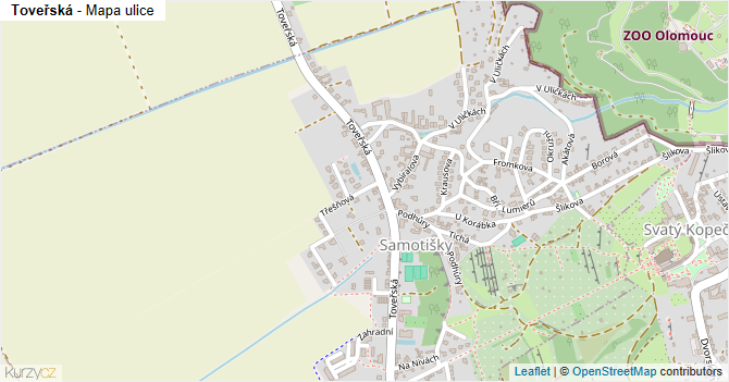 Toveřská - mapa ulice