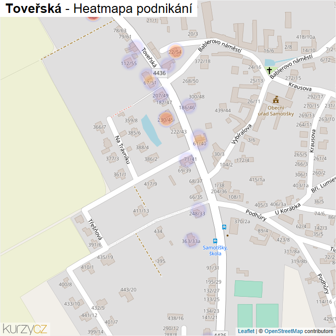 Mapa Toveřská - Firmy v ulici.