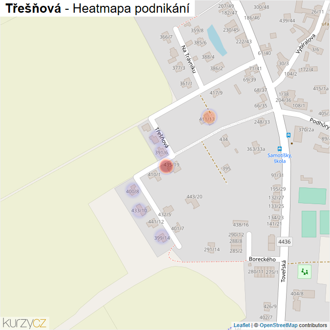 Mapa Třešňová - Firmy v ulici.