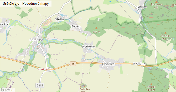 Drštěkryje - záplavové mapy stoleté vody
