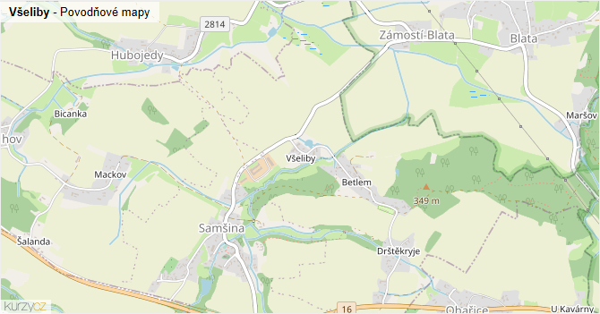 Všeliby - záplavové mapy stoleté vody