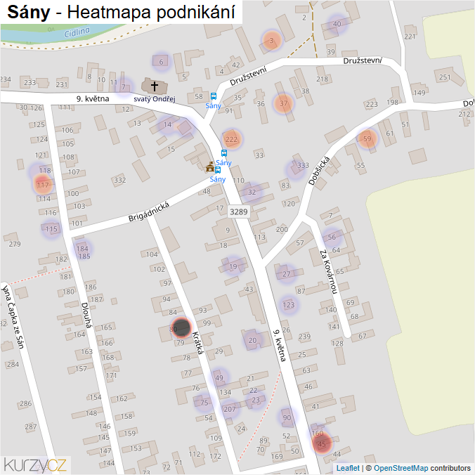 Mapa Sány - Firmy v části obce.