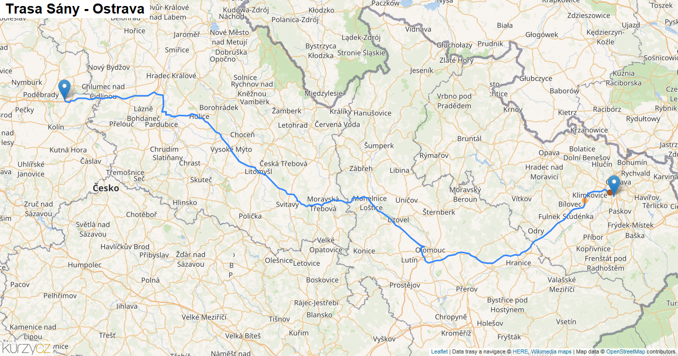 Sány-Ostrava, mapa trasy