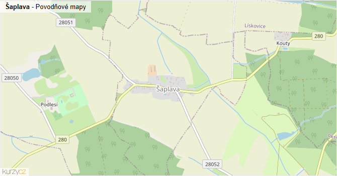 Šaplava - záplavové mapy stoleté vody