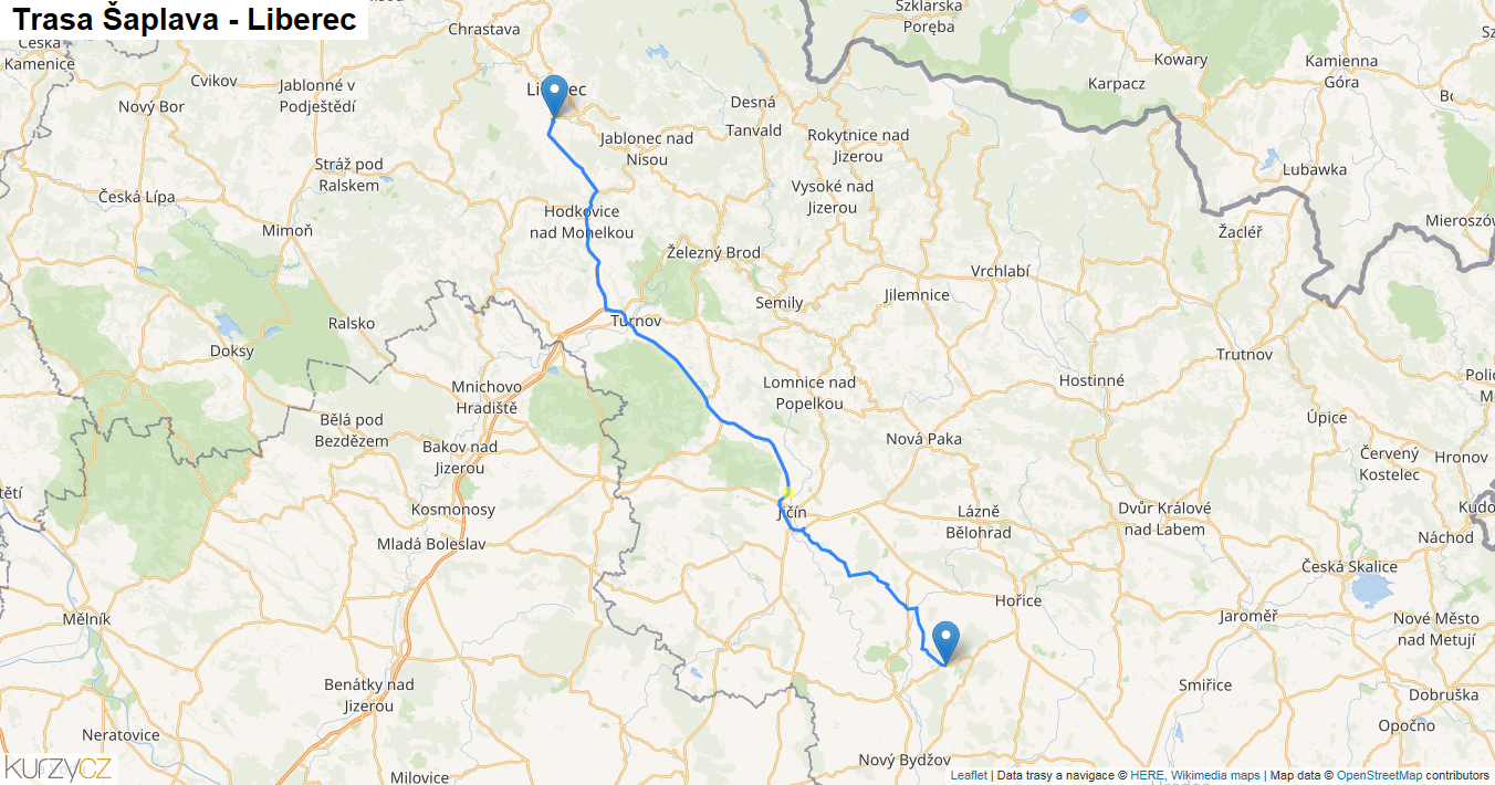 Šaplava-Liberec, mapa trasy