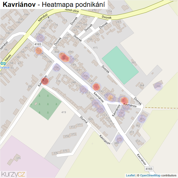 Mapa Kavriánov - Firmy v ulici.
