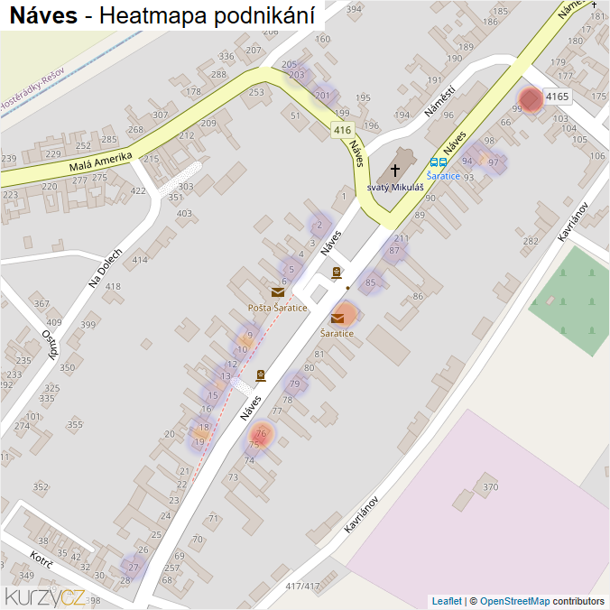 Mapa Náves - Firmy v ulici.