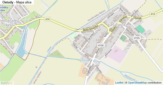 Ostudy - mapa ulice