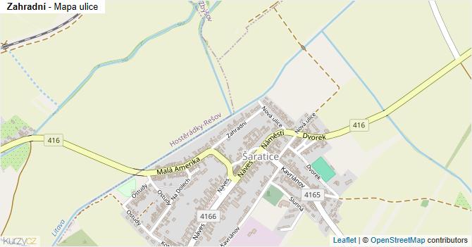 Zahradní - mapa ulice