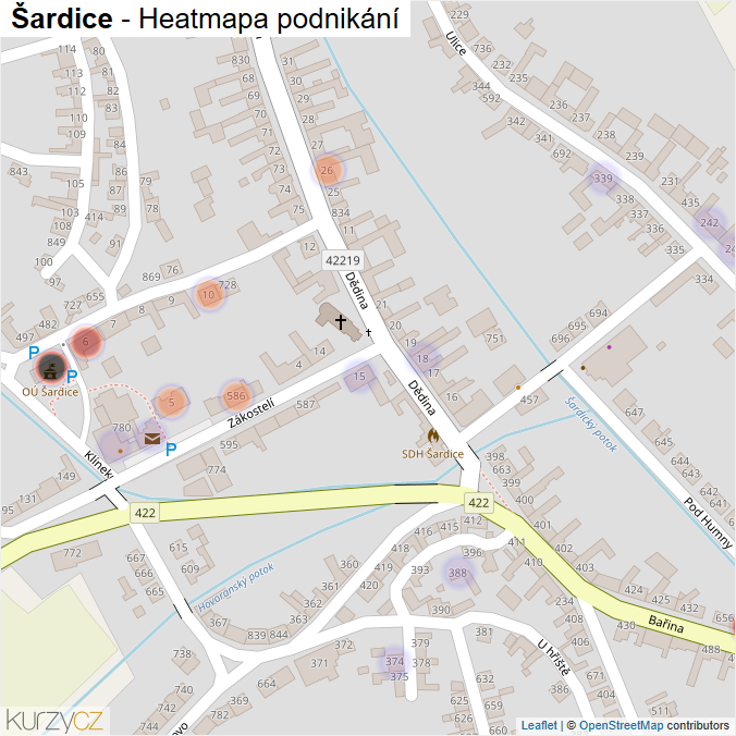 Mapa Šardice - Firmy v části obce.
