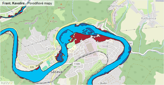Frant. Kavalíra - záplavové mapy stoleté vody