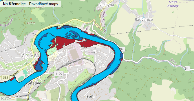 Na Křemelce - záplavové mapy stoleté vody