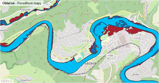 Oblačná - záplavové mapy stoleté vody