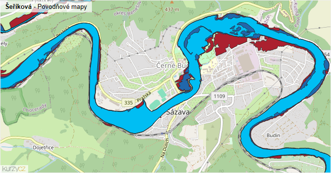 Šeříková - záplavové mapy stoleté vody