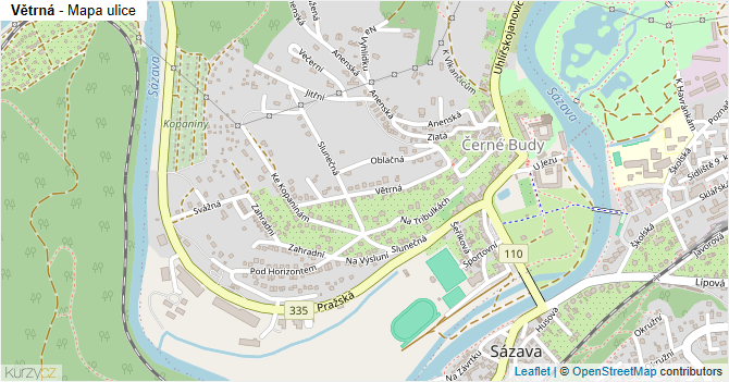 Větrná - mapa ulice