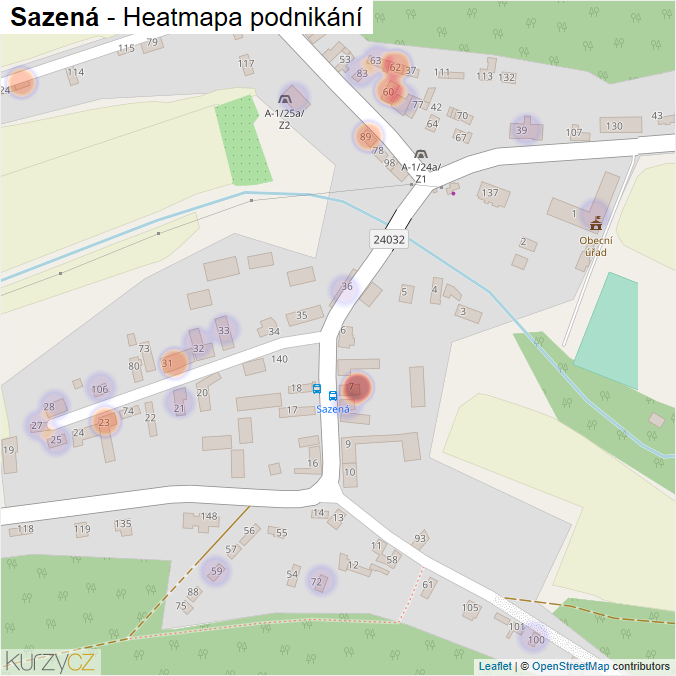 Mapa Sazená - Firmy v části obce.