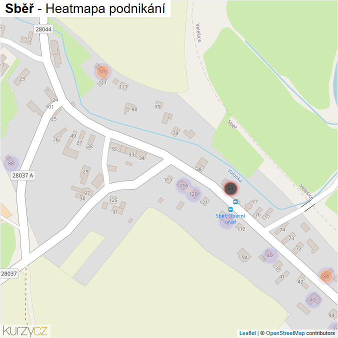 Mapa Sběř - Firmy v části obce.