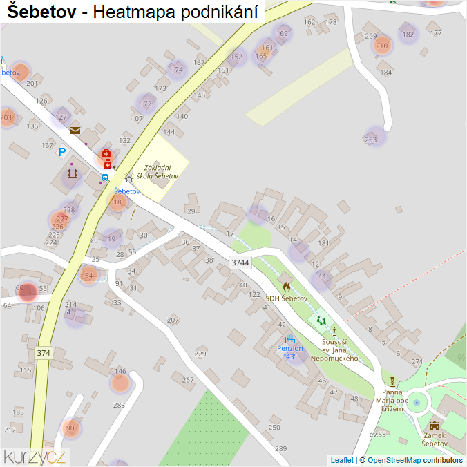 Mapa Šebetov - Firmy v části obce.