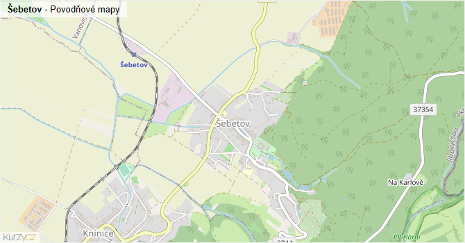 Šebetov - záplavové mapy stoleté vody