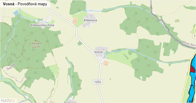 Vosná - záplavové mapy stoleté vody